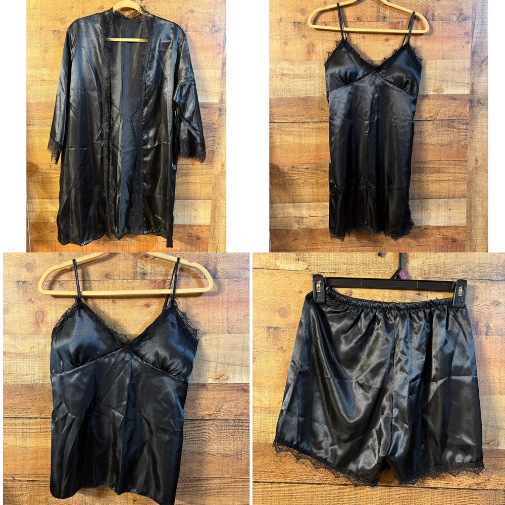 Black Satin Sleepwear Set - Picture 1 of 12